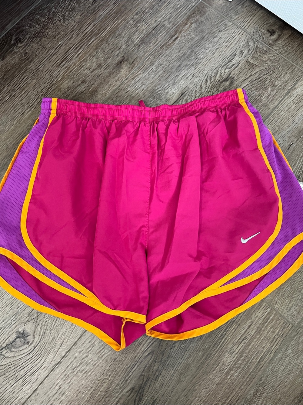 Nike Women’s Bright Pink Athletic Shorts with Yellow Trim